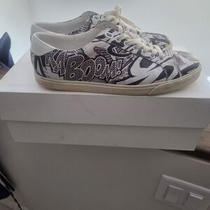 Celine Black & White Comic Print Low-Top Sneakers